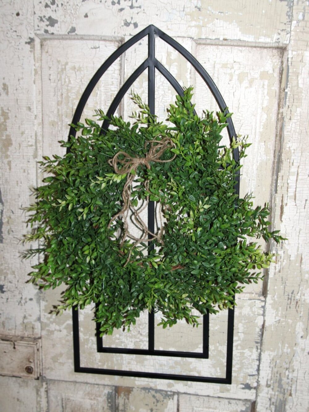 NEW Black 25.5" Industrial Farmhouse Cathedral Wall Decor Arch with Wreath